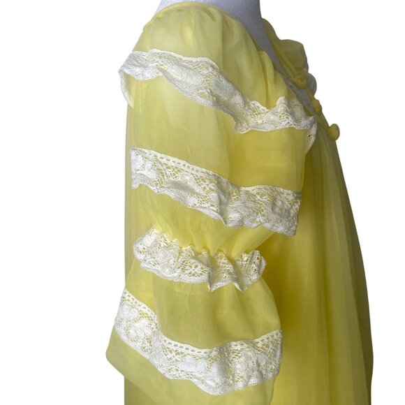 Vintage Intime California Yellow Nightgown & Robe Set Size S Chiffon Bell Sleeve - Picture 13 of 16